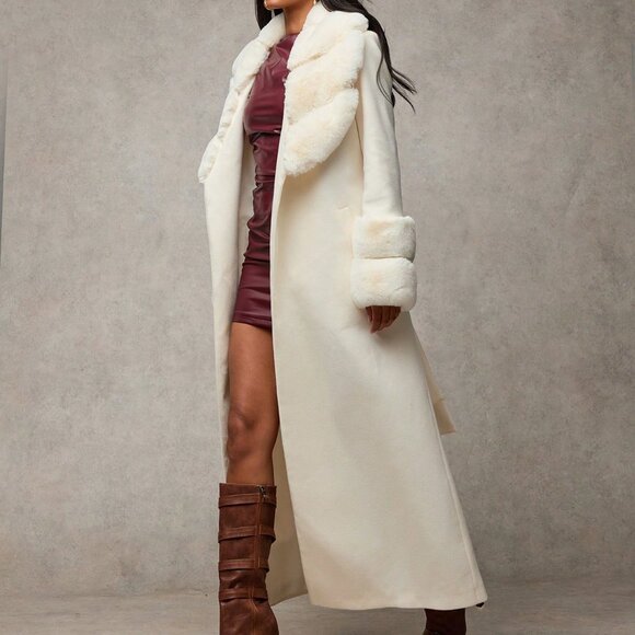 Apricot Elegant Women's Long Fluffy Shawl Coat - Picture 5 of 7